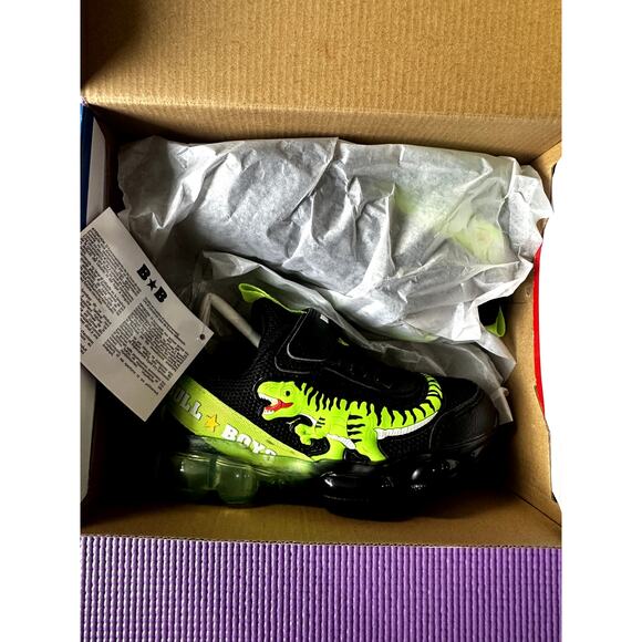 Bull Boys T-Rex Boy Sneakers Dinosaurs Size 9 US Black Green Light-Up Velcro NEW - Picture 6 of 12
